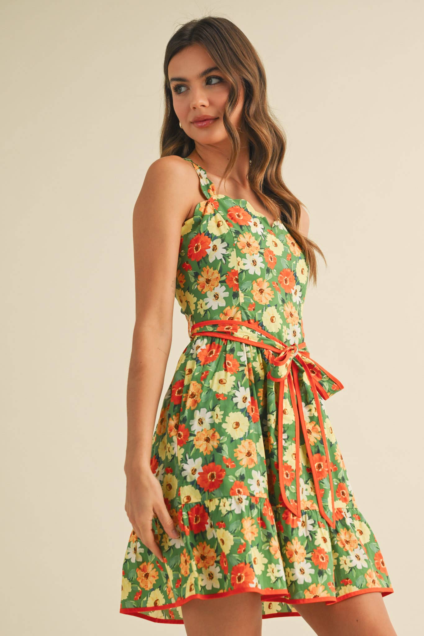 Floral Scalloped Mini Dress