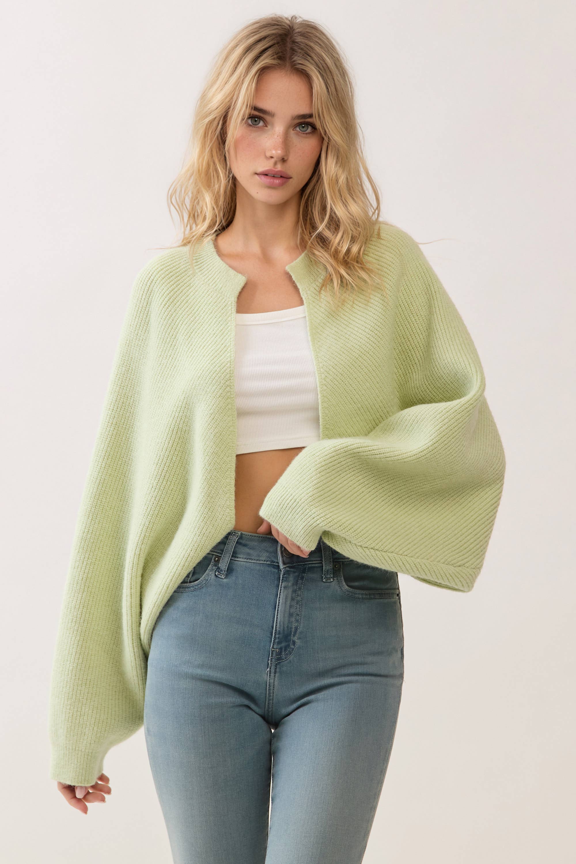 Knit Dropped Shoulders Open Front Cardigan