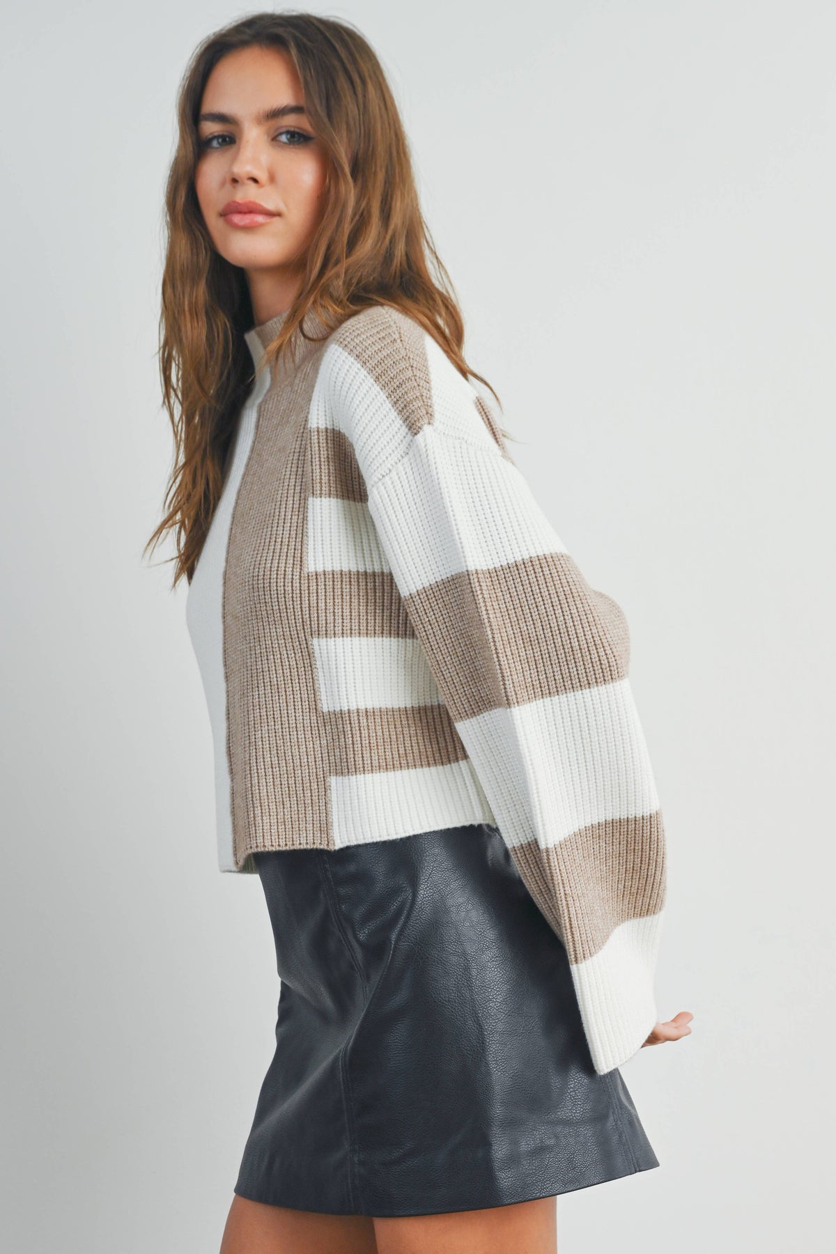 Color Block Mock Turtleneck Sweater