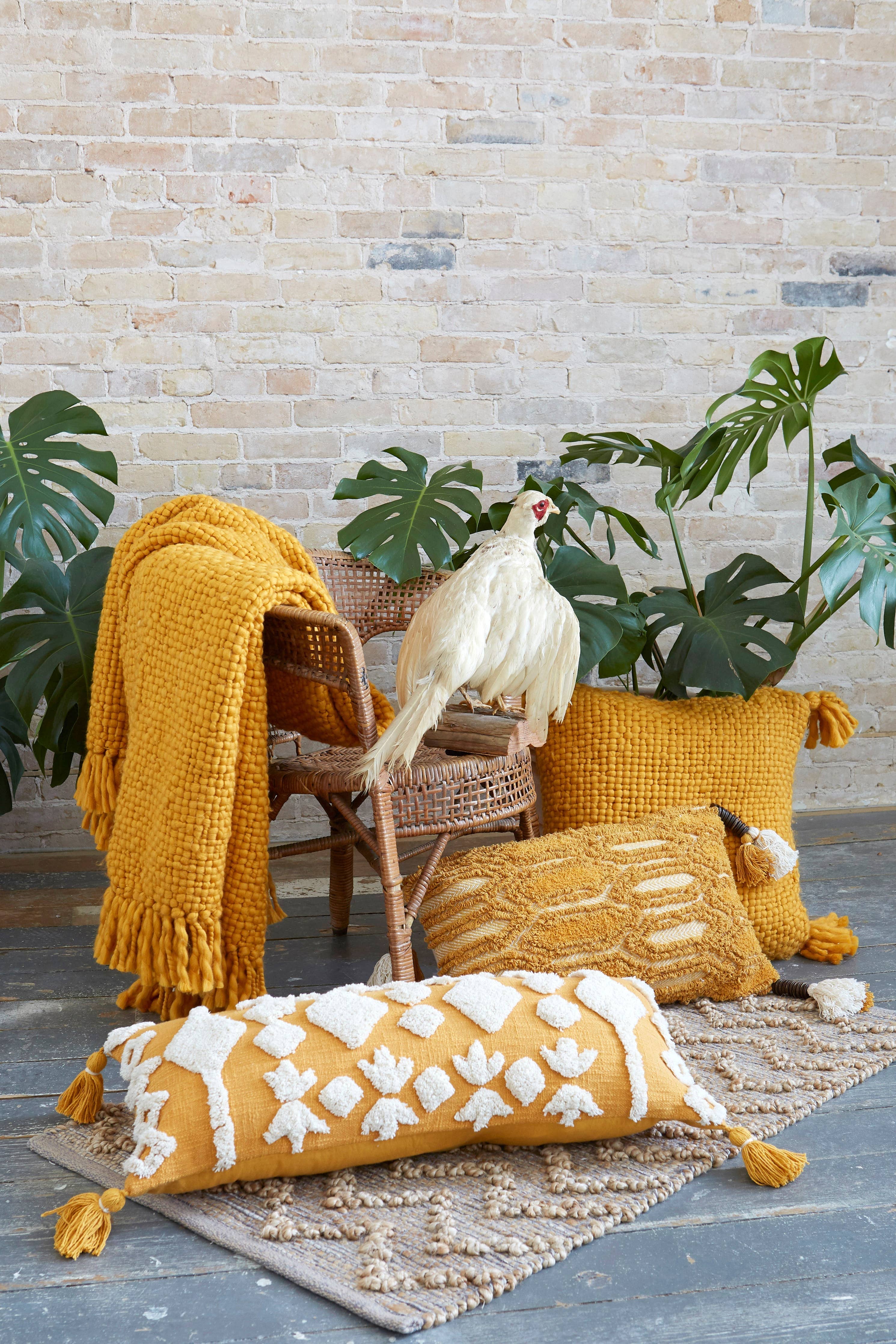 French Marigold - Diamond Tufted Cotton Slub Pillow