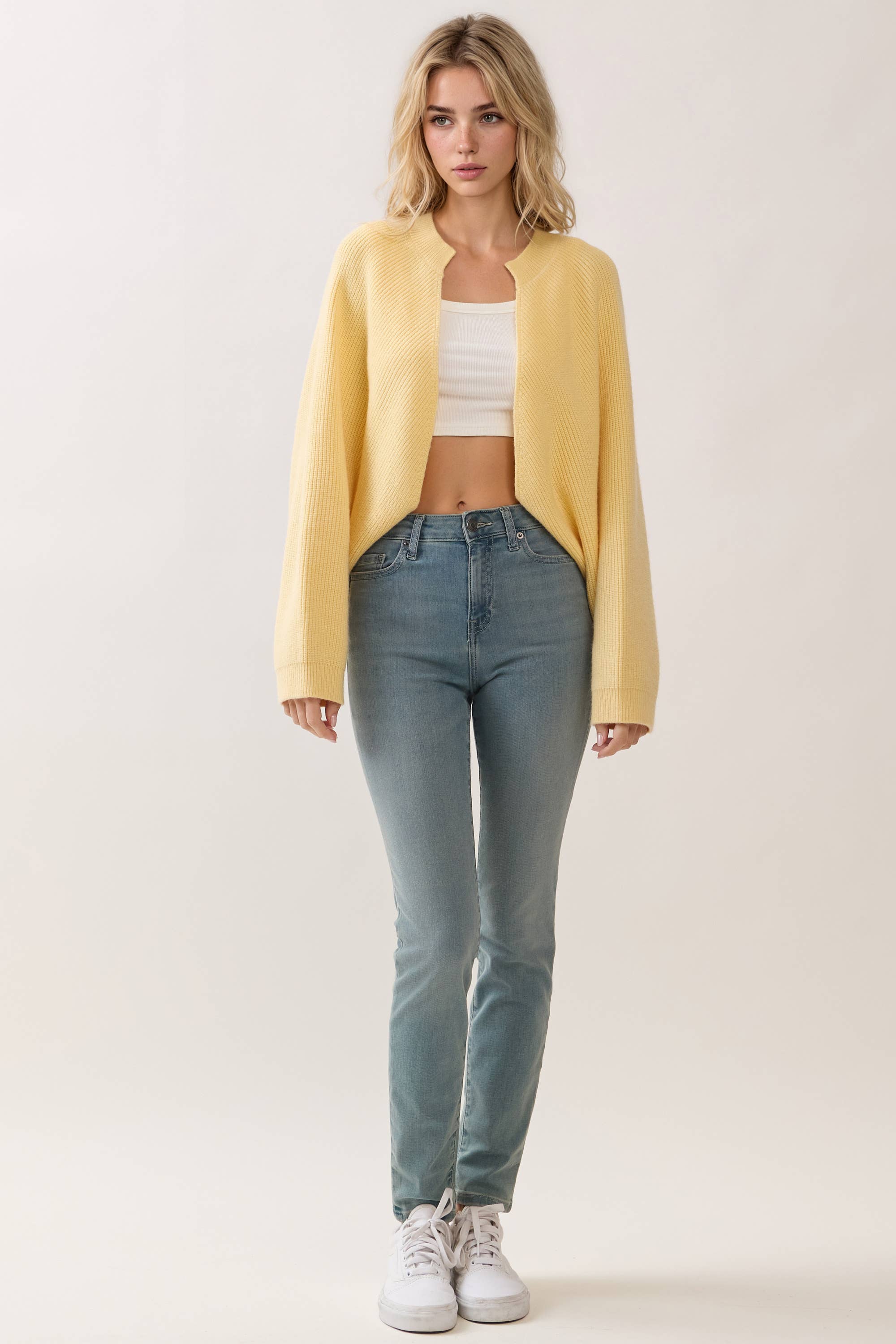 Knit Dropped Shoulders Open Front Cardigan