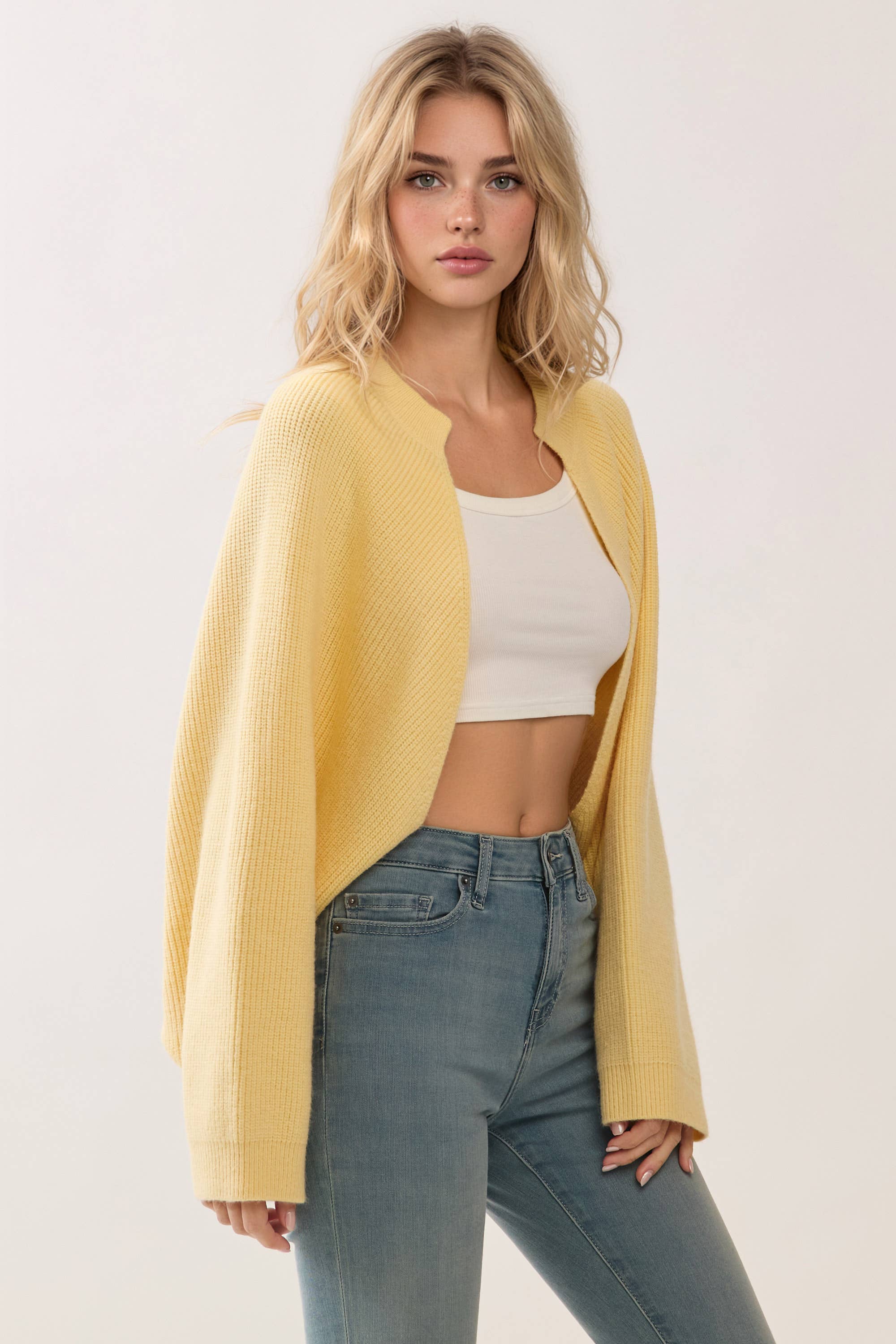 Knit Dropped Shoulders Open Front Cardigan