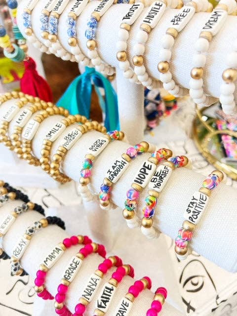 Affirmation Word Beaded Bracelets Inspirational - Black and White