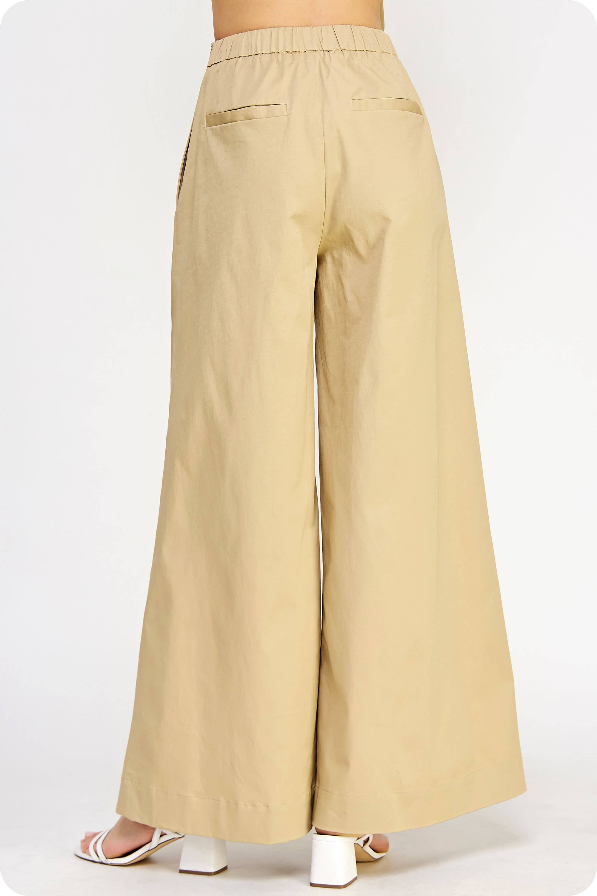 Pleat Detail Wide Leg Twill Pants
