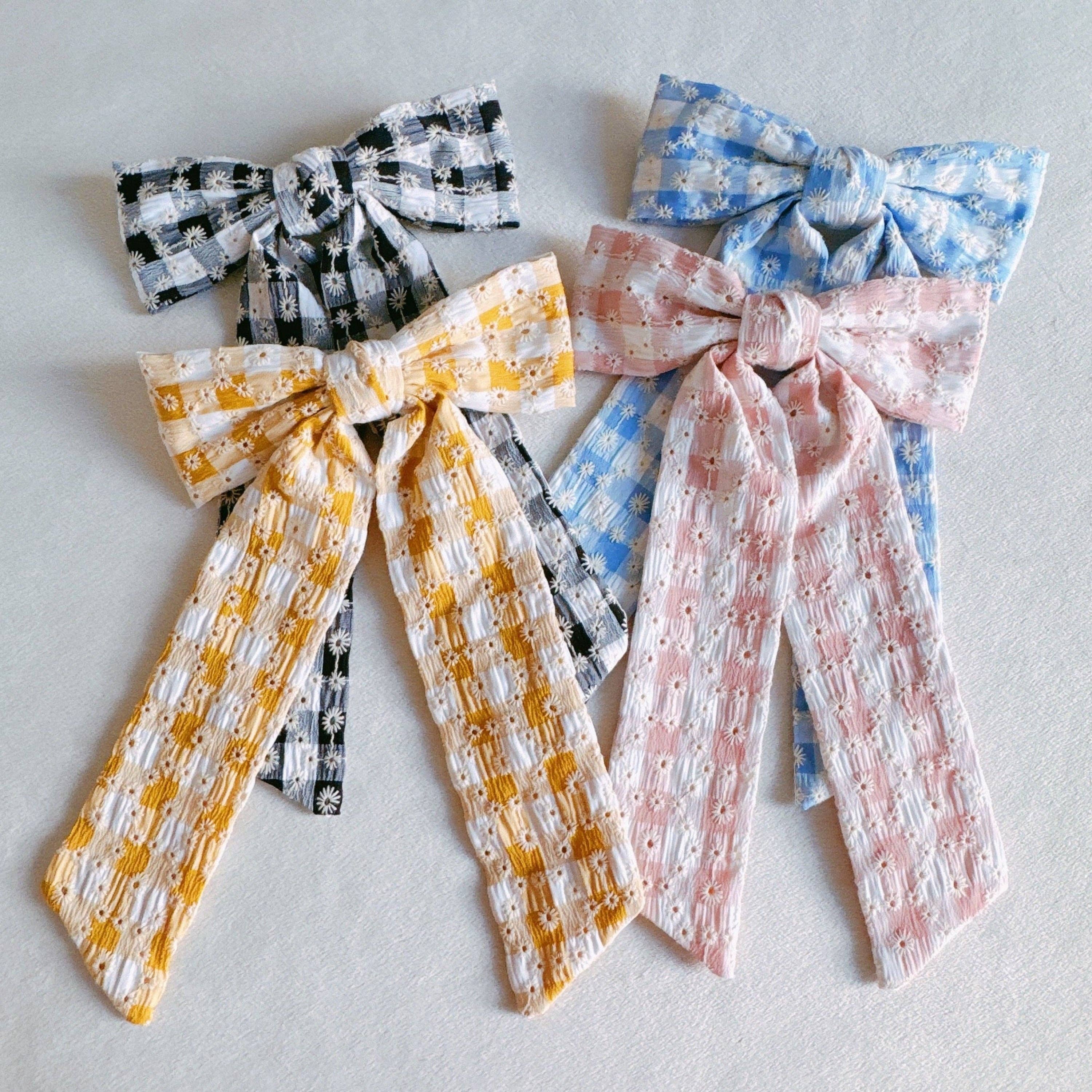 Daisy Picnic Gingham Bow Hair Clip - Yellow or Black