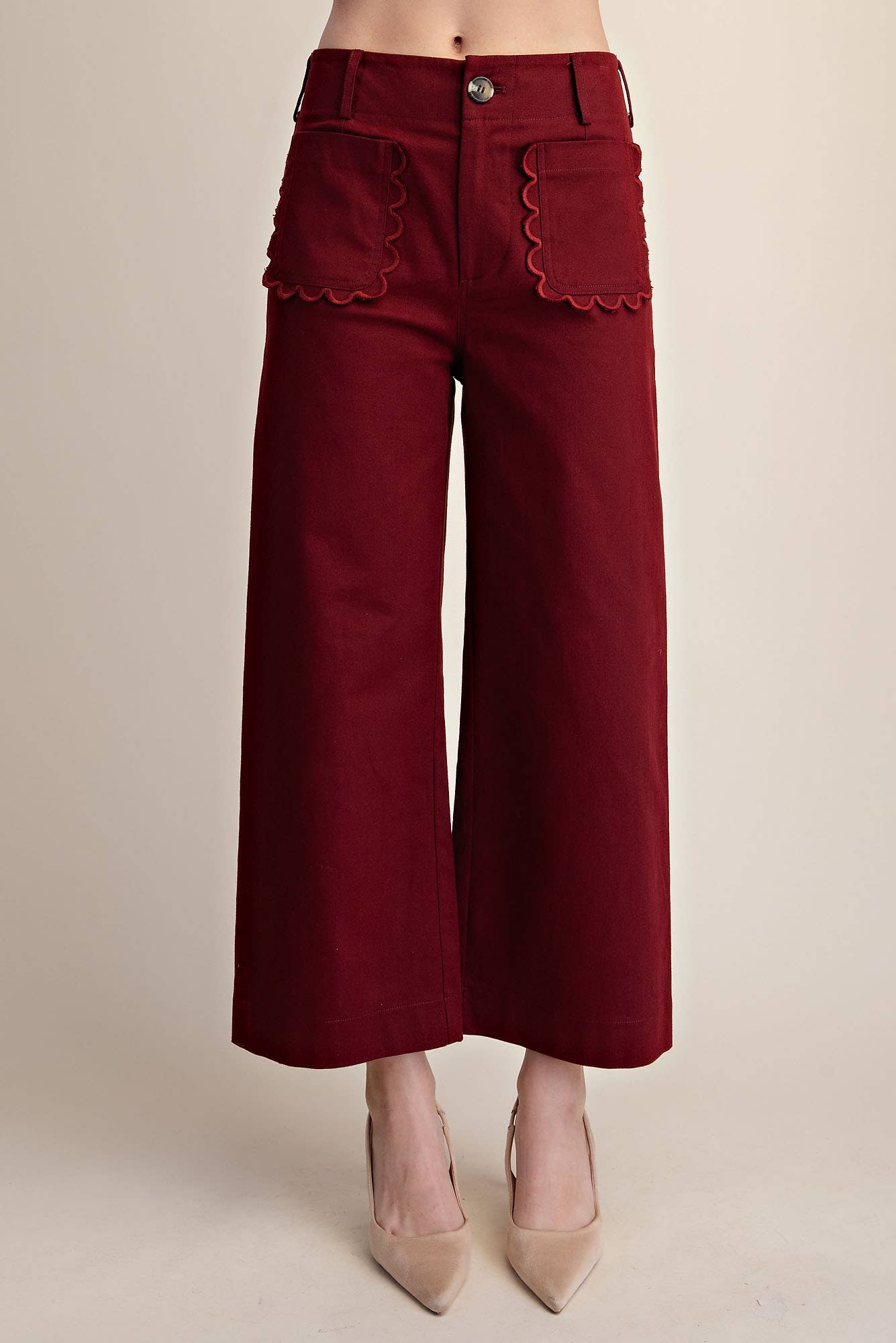 Colette Cropped Scallop Pocket Detail Wide-Leg Pants