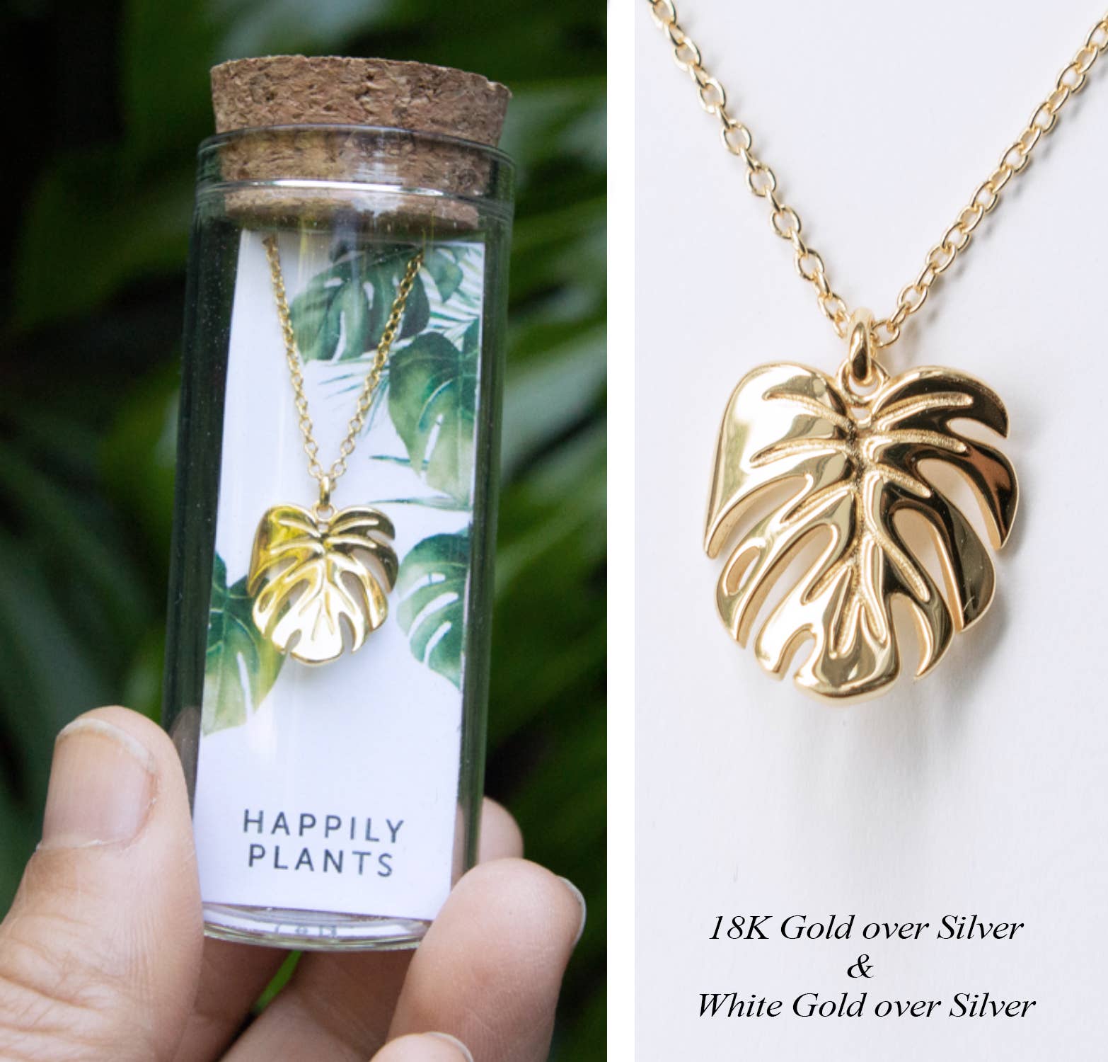 Monstera Deliciosa Necklace Gold & White Gold