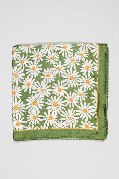 Flower Silky Feel Bandana Scarf - Daisy