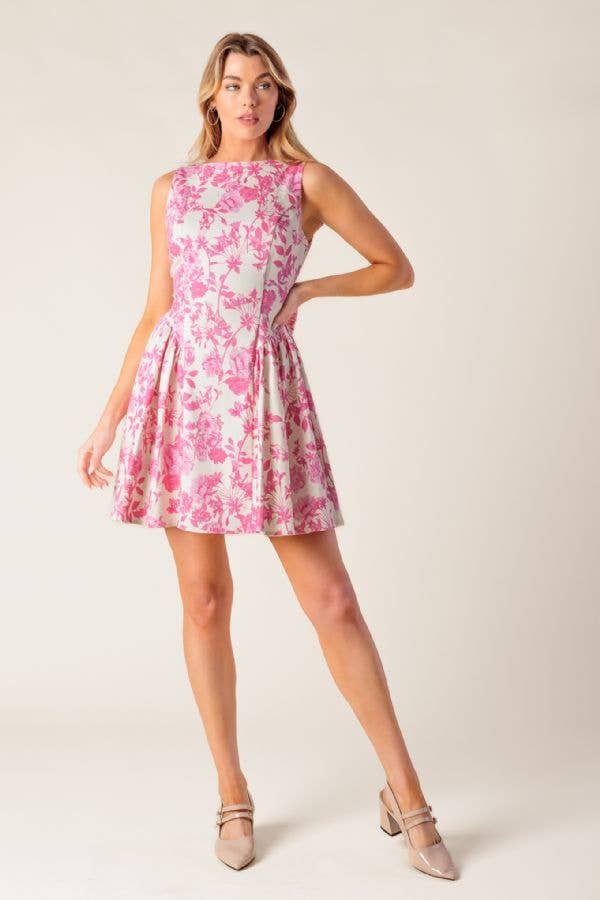 Pink and Ivory Floral Mini Dress