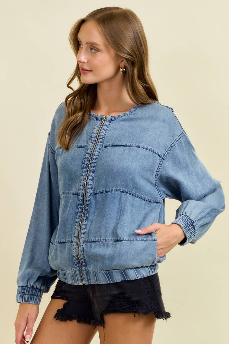 Denim Bomber Jacket W/ Zipper