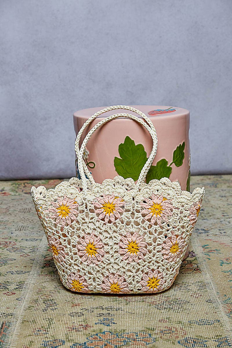 Floral Crochet Tote Bag
