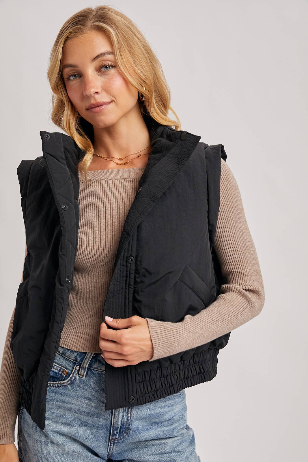 Bomber Style Puffer Vest with Pockets