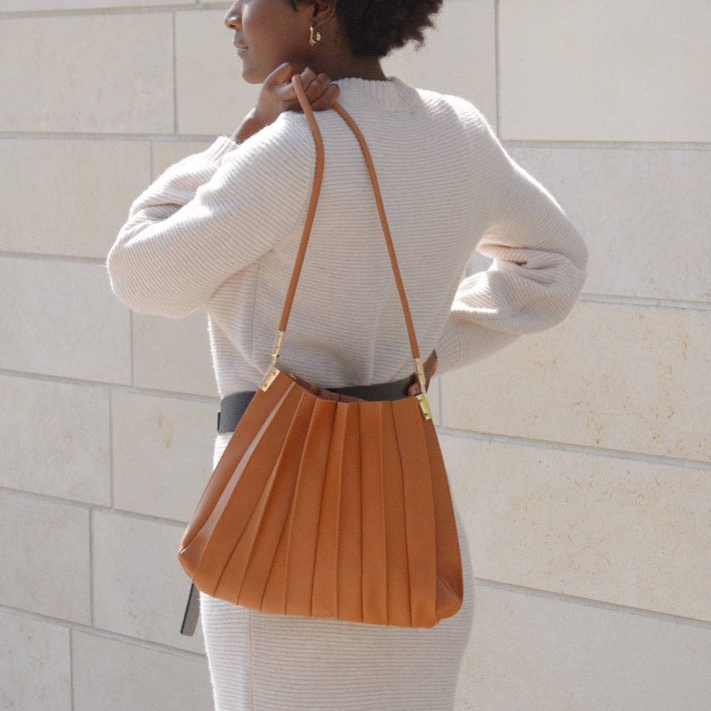 Carrie Tan Pleated Vegan Leather Shoulder Bag