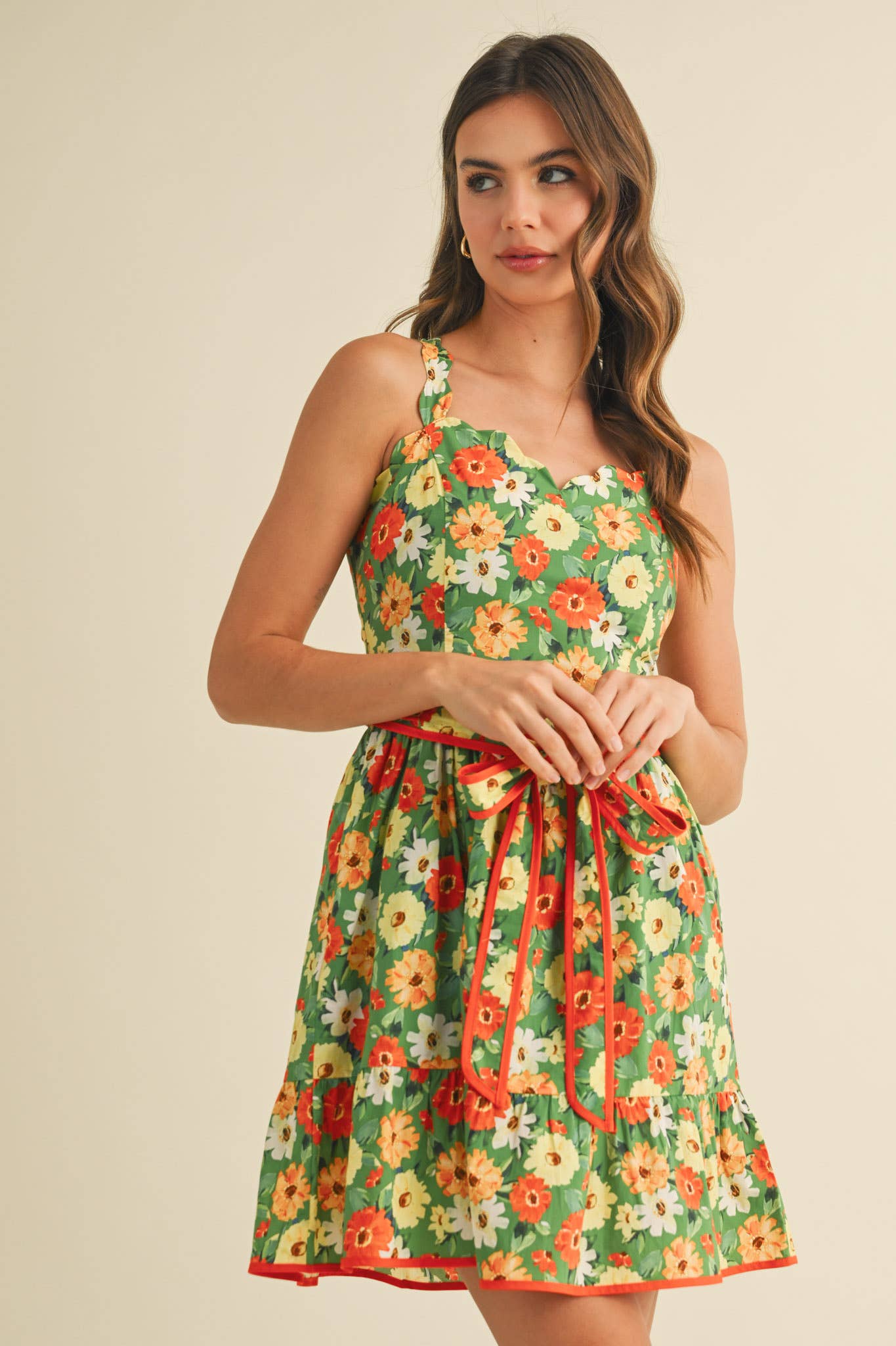 Floral Scalloped Mini Dress