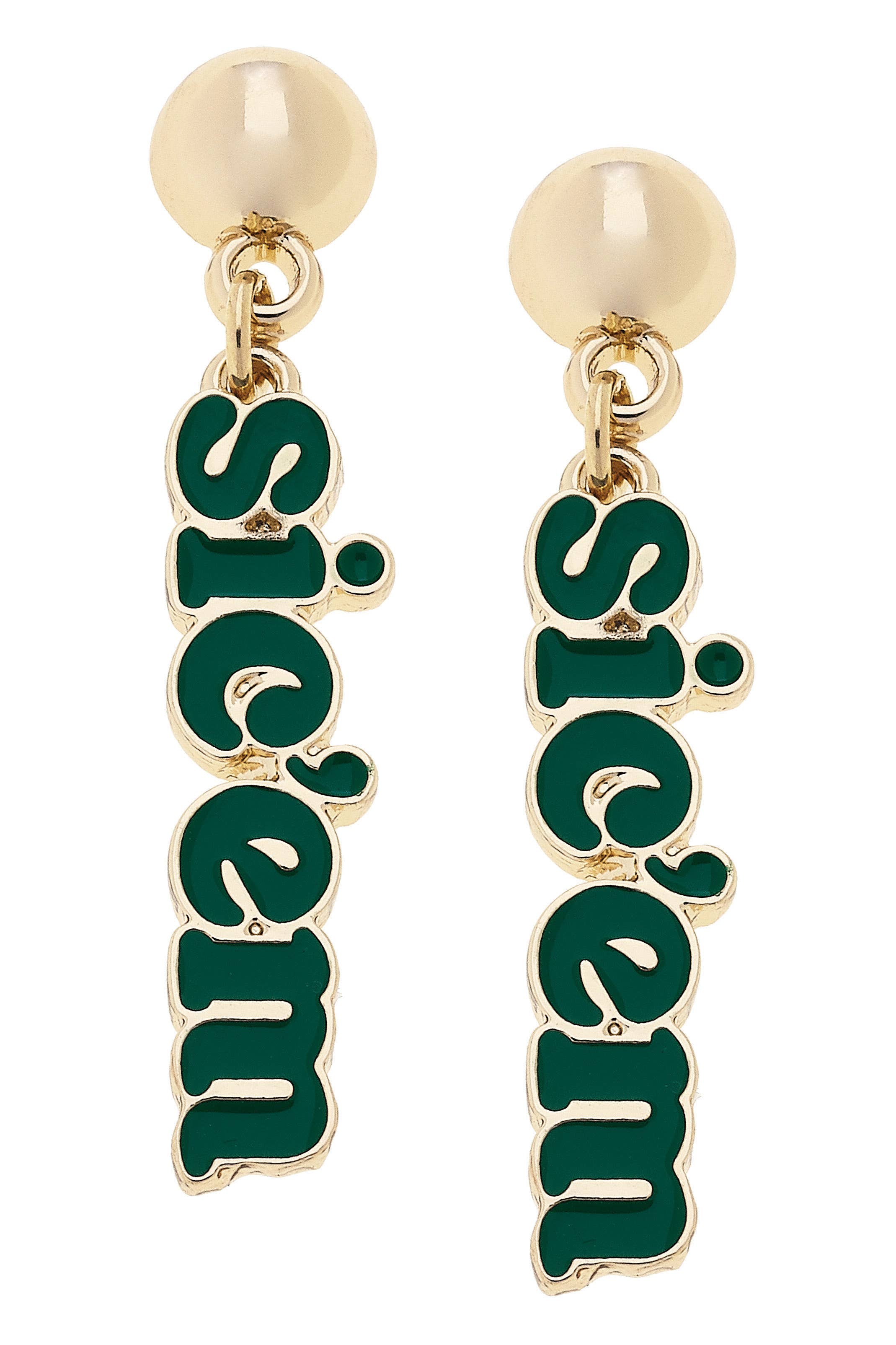 Baylor Bears Slogan Earrings in Green/Shiny Gold