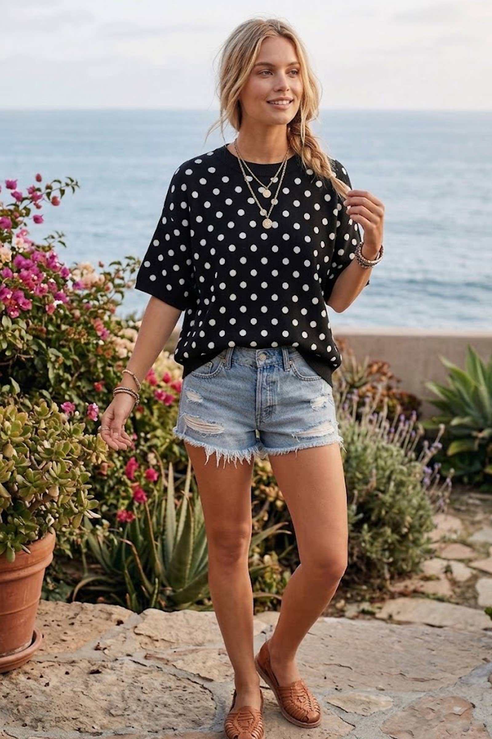 Oversized Polka Dot Sweater Top