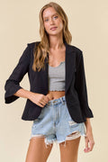 3/4 Ruffle Sleeve Solid Blazer