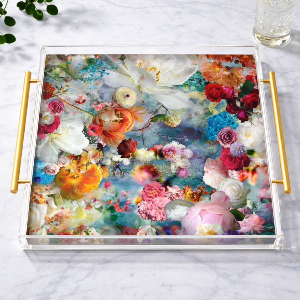 Pretty Floral Acrylic Tray Boutique Home Accent