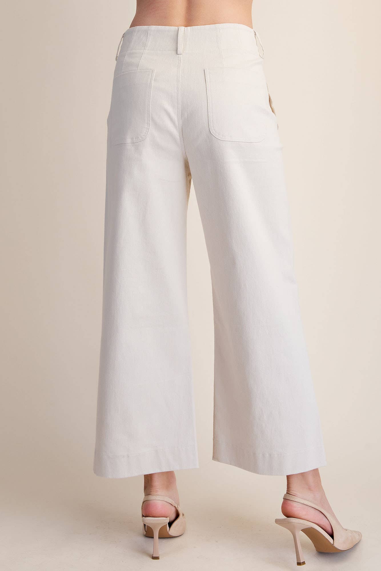 Colette Cropped Scallop Pocket Detail Wide-Leg Pants