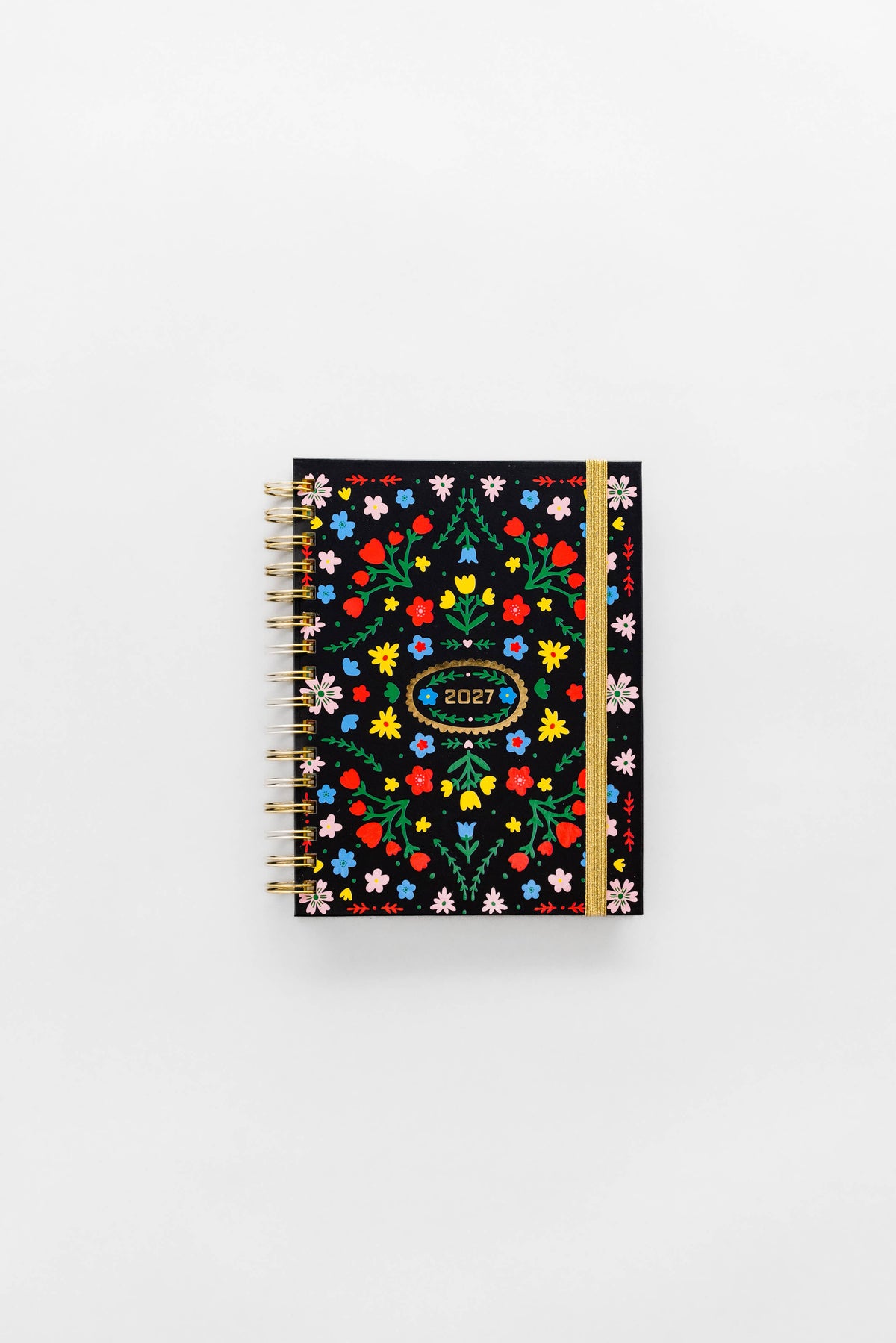 12 Month Planner Medium Spiral, Black Scandinavian Floral