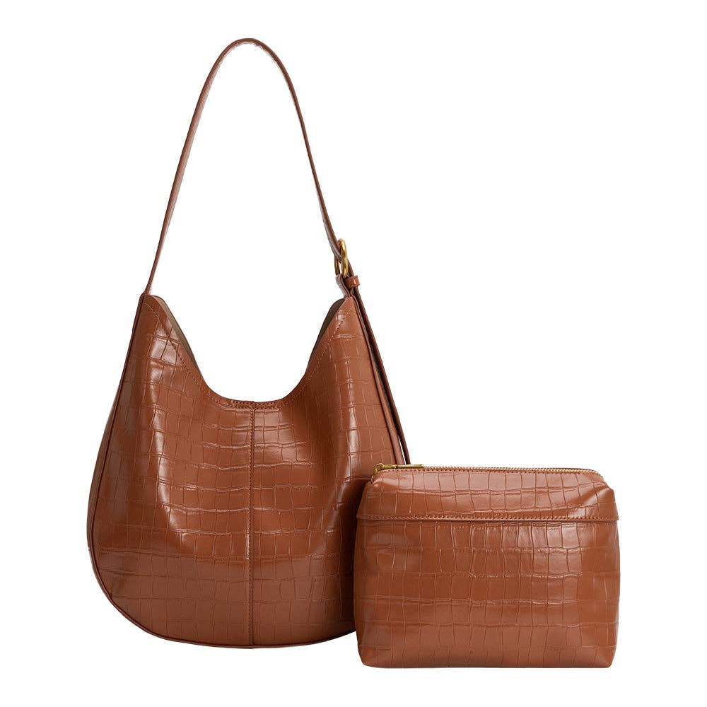 Stefanie Camel Recycled Vegan Leather Shoulder Bag