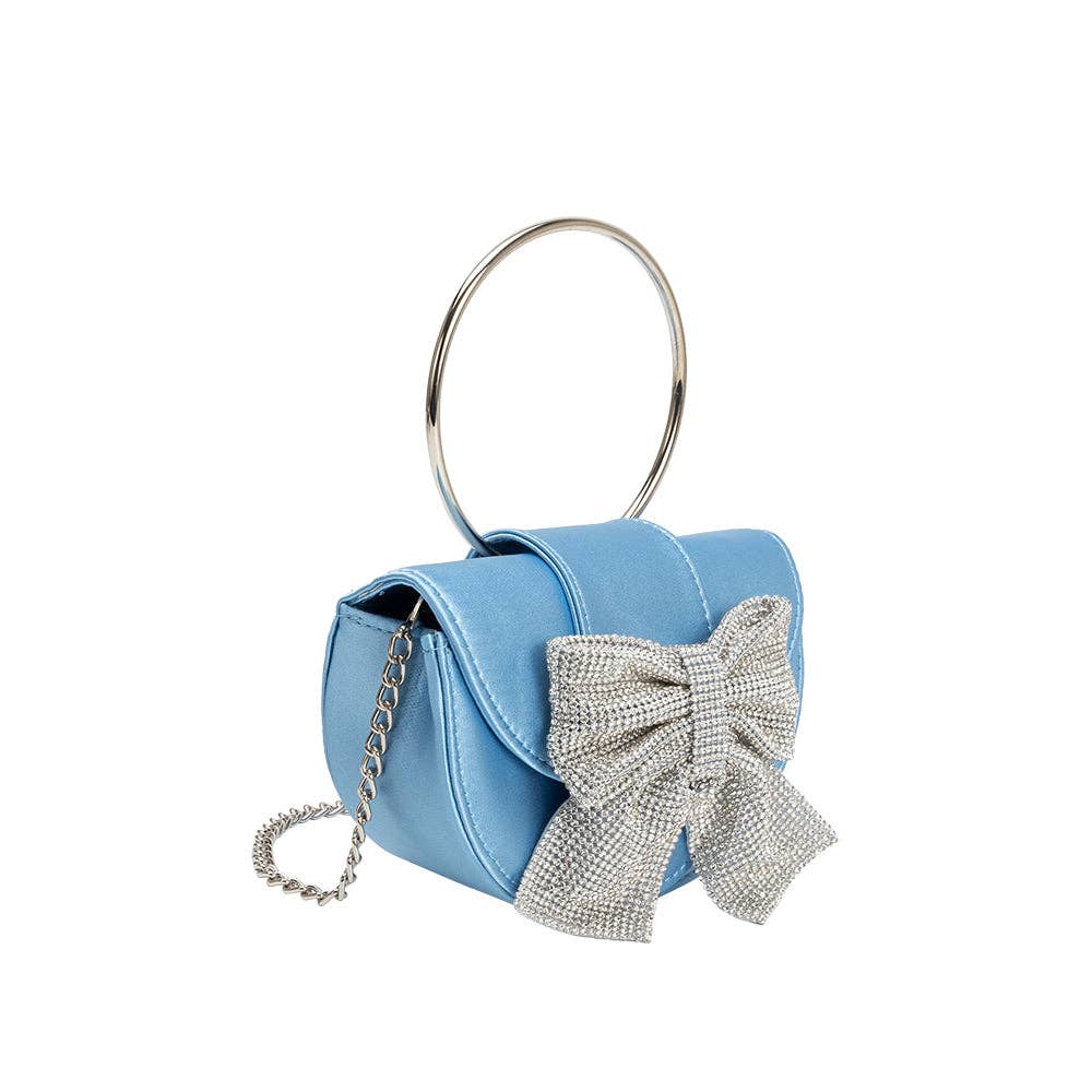 Sierra Blue Satin Bow Top Handle Bag