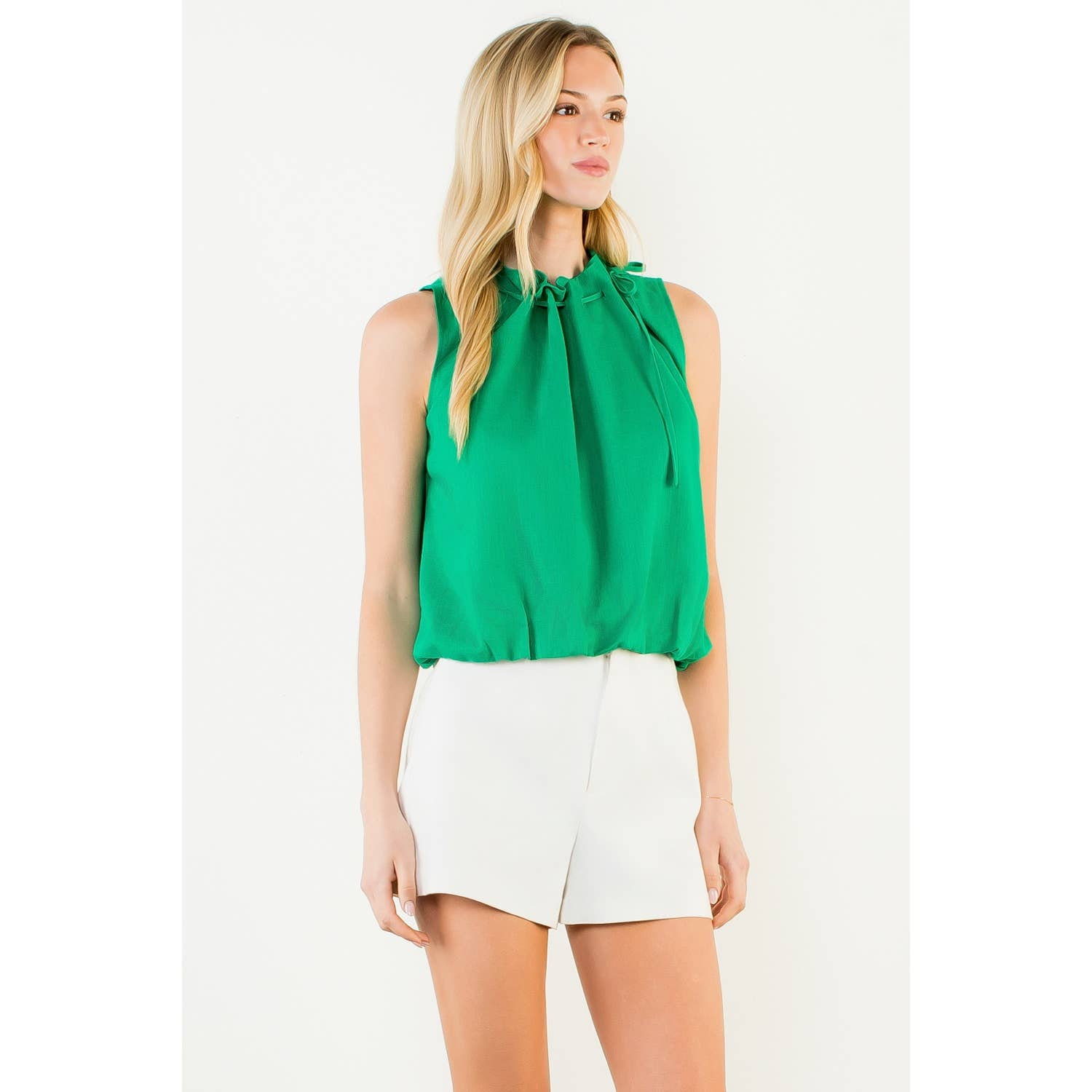 Sleeveless Tie Neck Ruffle Top
