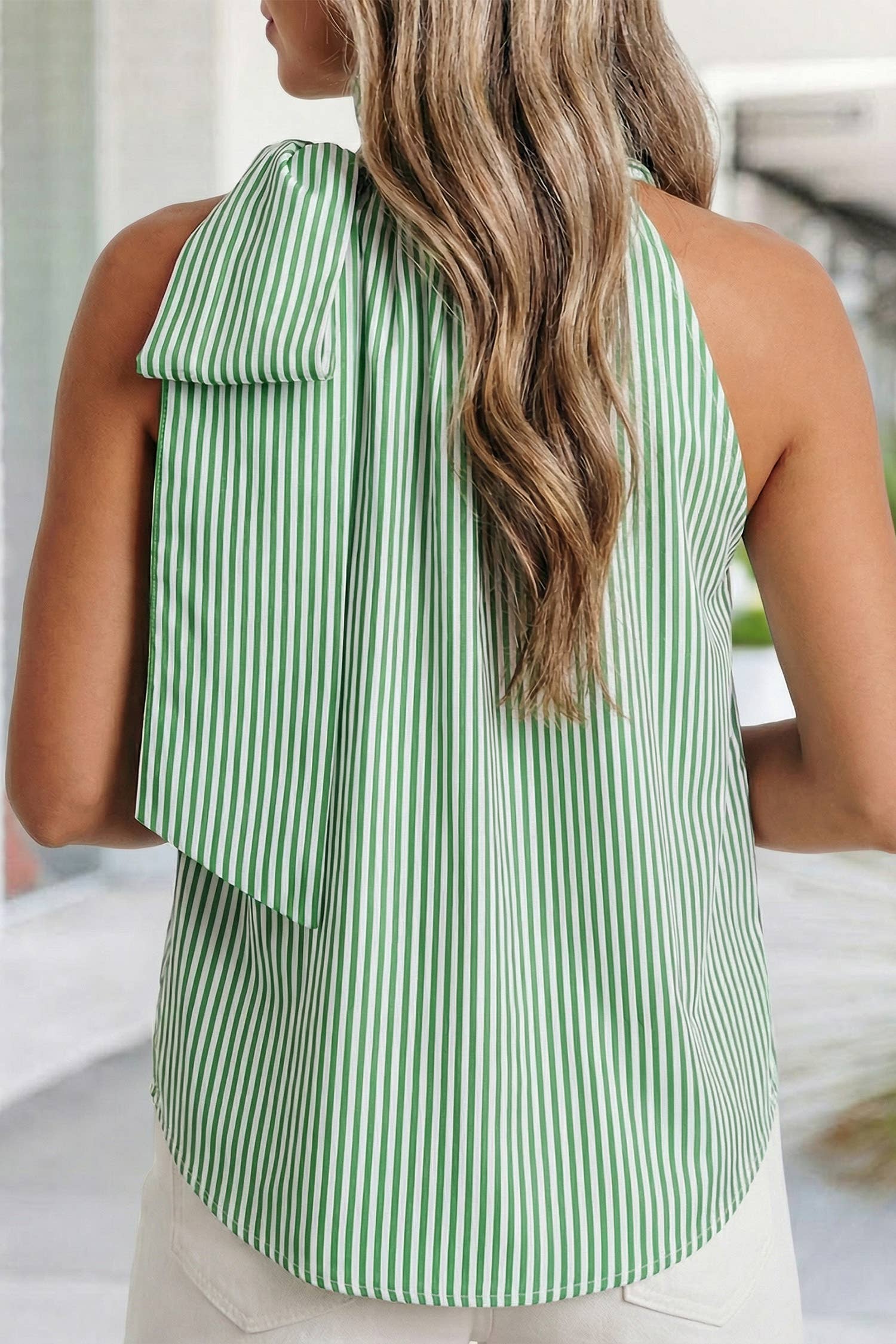Stripe Tied Knot Frilled Collar Sleeveless Top | S-2XL