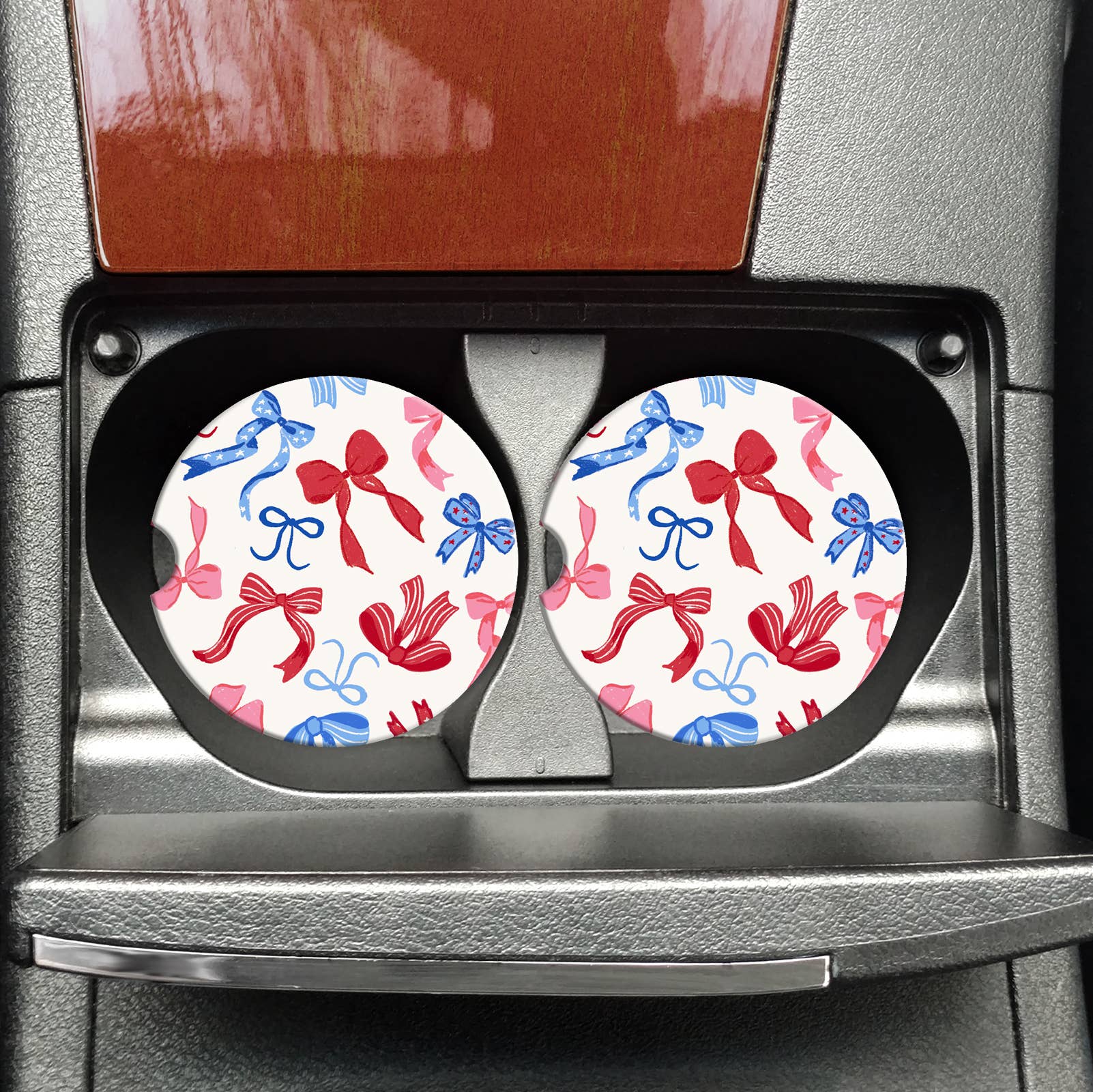 Patriotic Bows Car Coasters, Coquette Bows