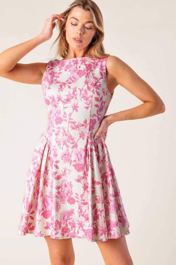 Pink and Ivory Floral Mini Dress