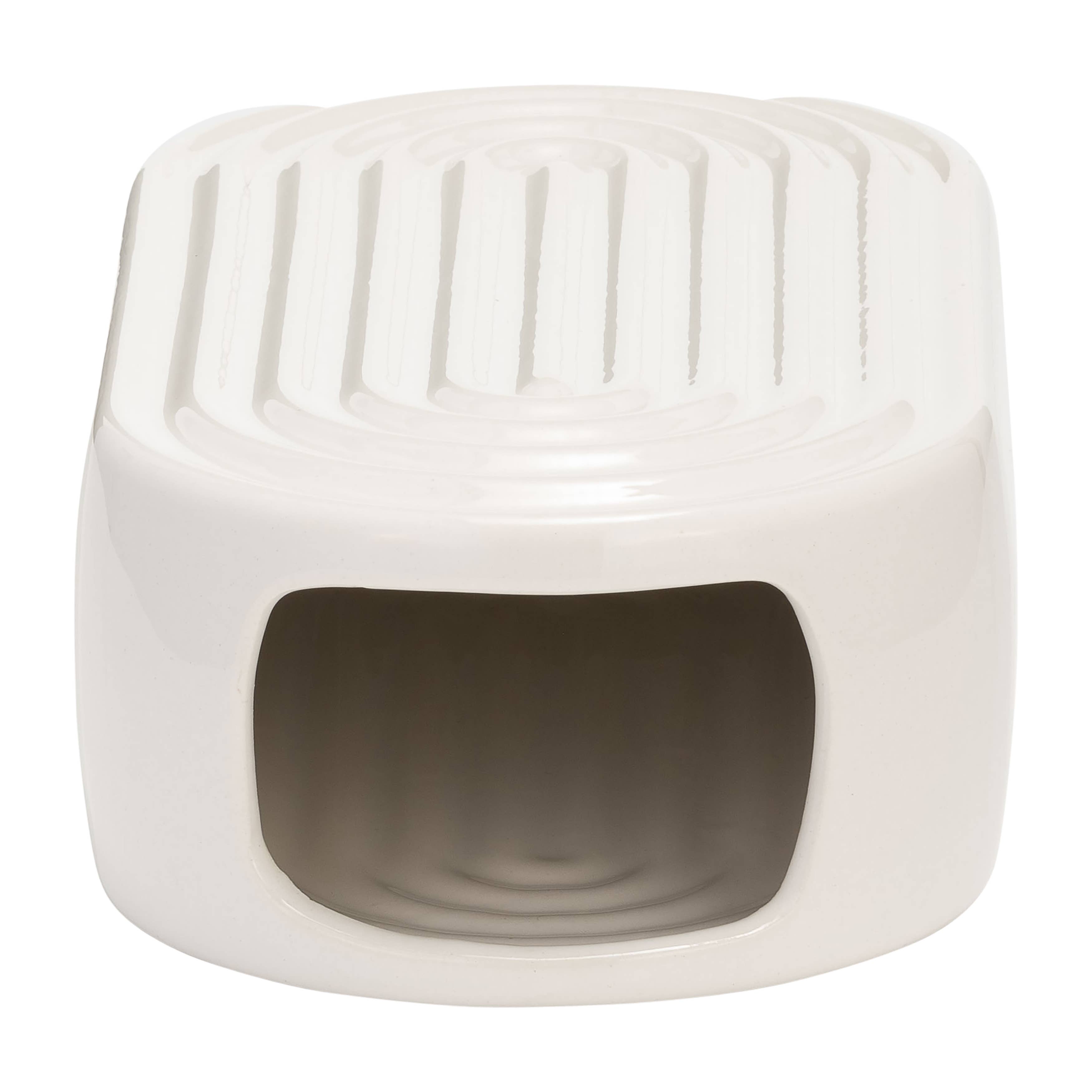 Ceramic Oval Ridged Decorative Vase - White, 11 in.
