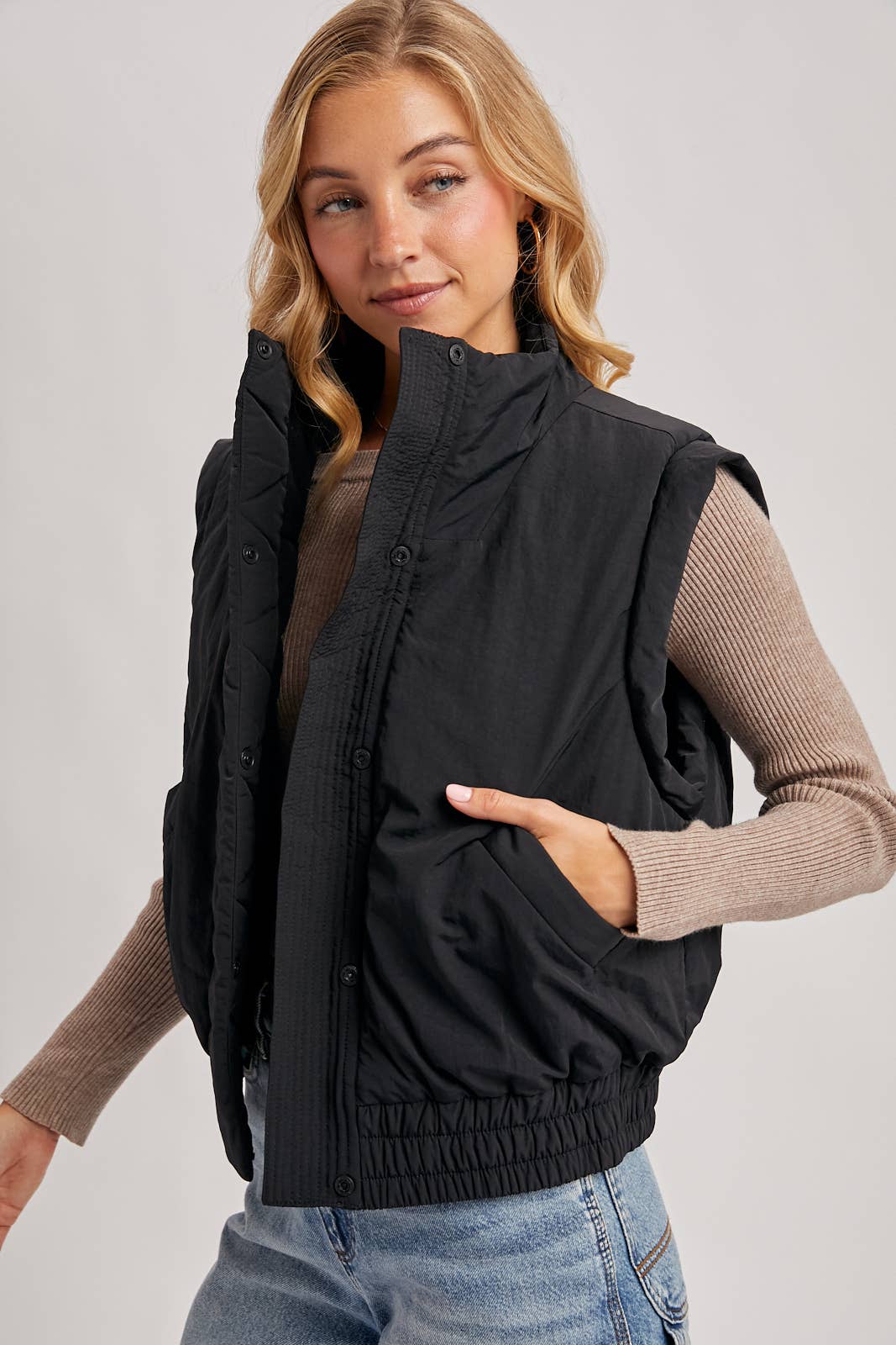 Bomber Style Puffer Vest with Pockets