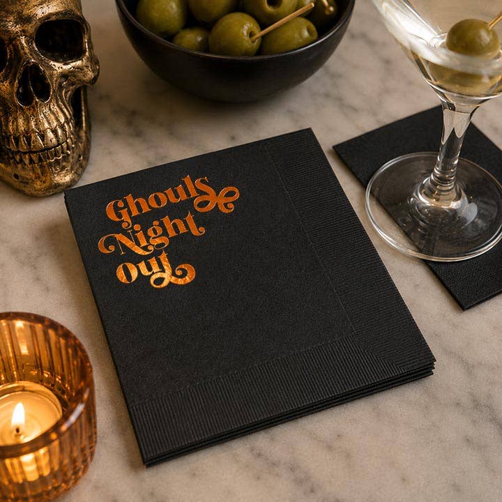 Ghouls Night Out Black & Orange Foil Funny Halloween Napkin