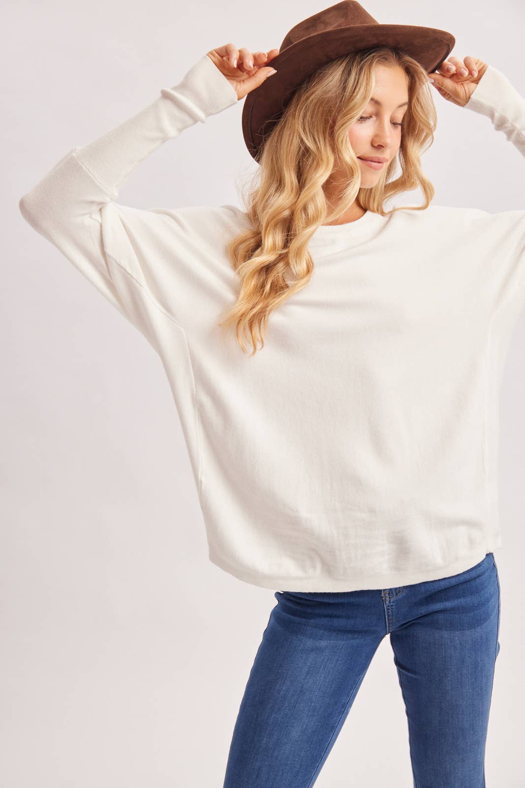 Oversized Boxy Dolman Sleeve Sweater Knit Pullover