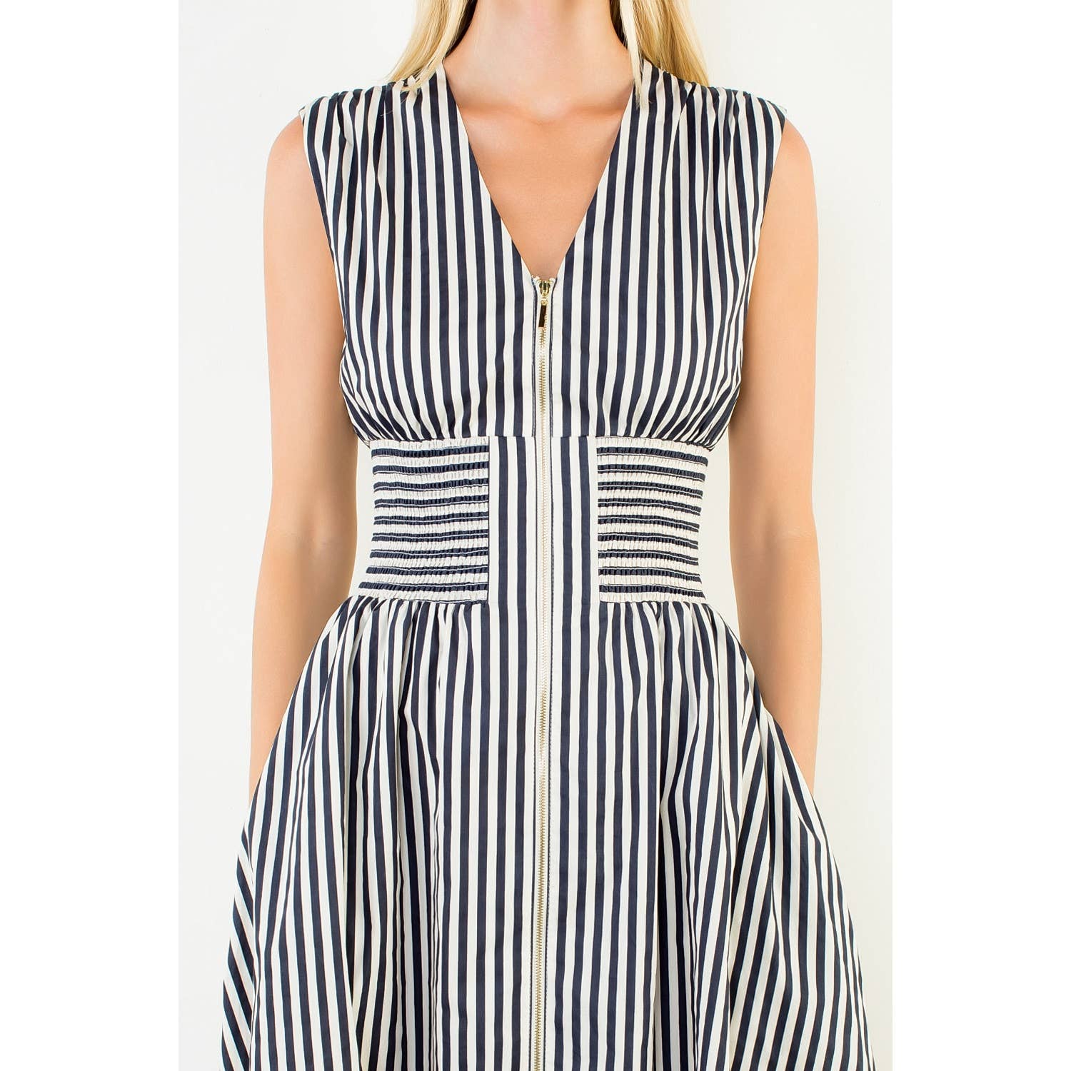 Sleeveless Vertical Stripes Zippered Dress