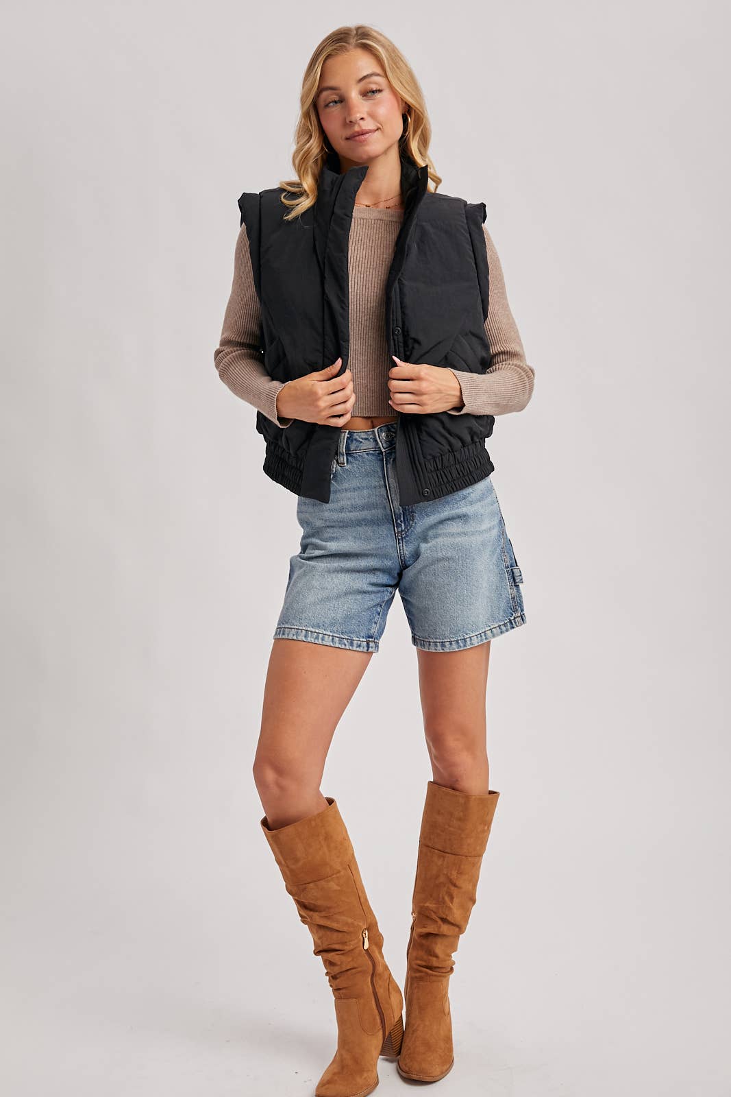 Bomber Style Puffer Vest with Pockets