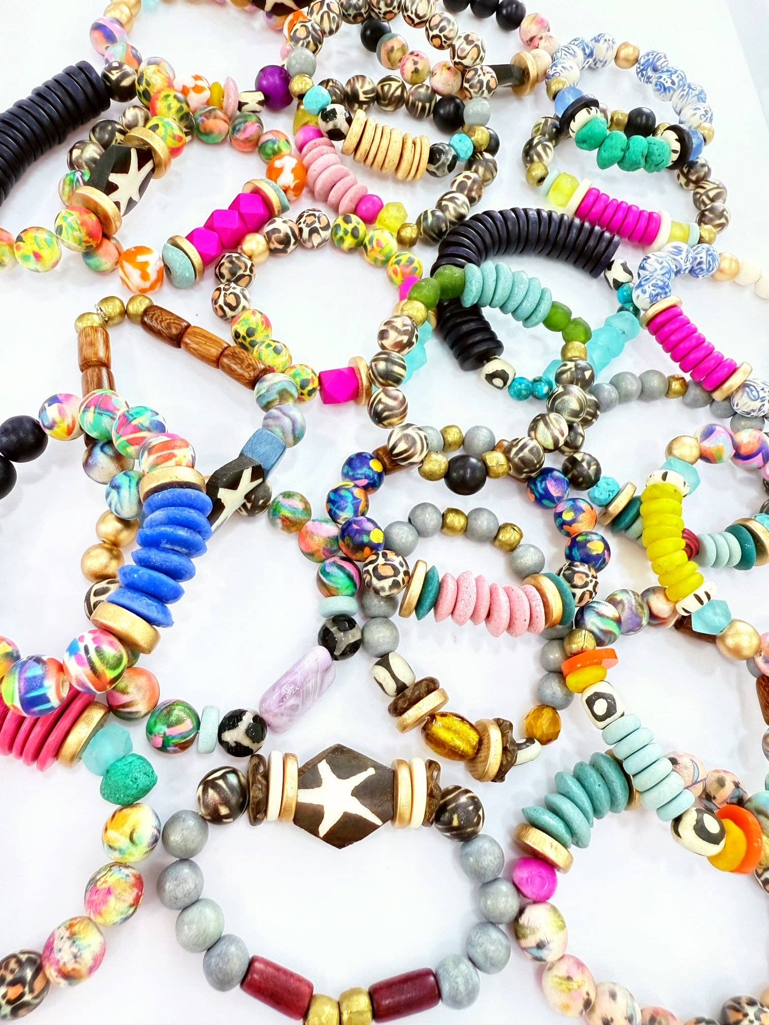 Audra Style Stretchy Stacking Bracelet - Blue Pink Leopard