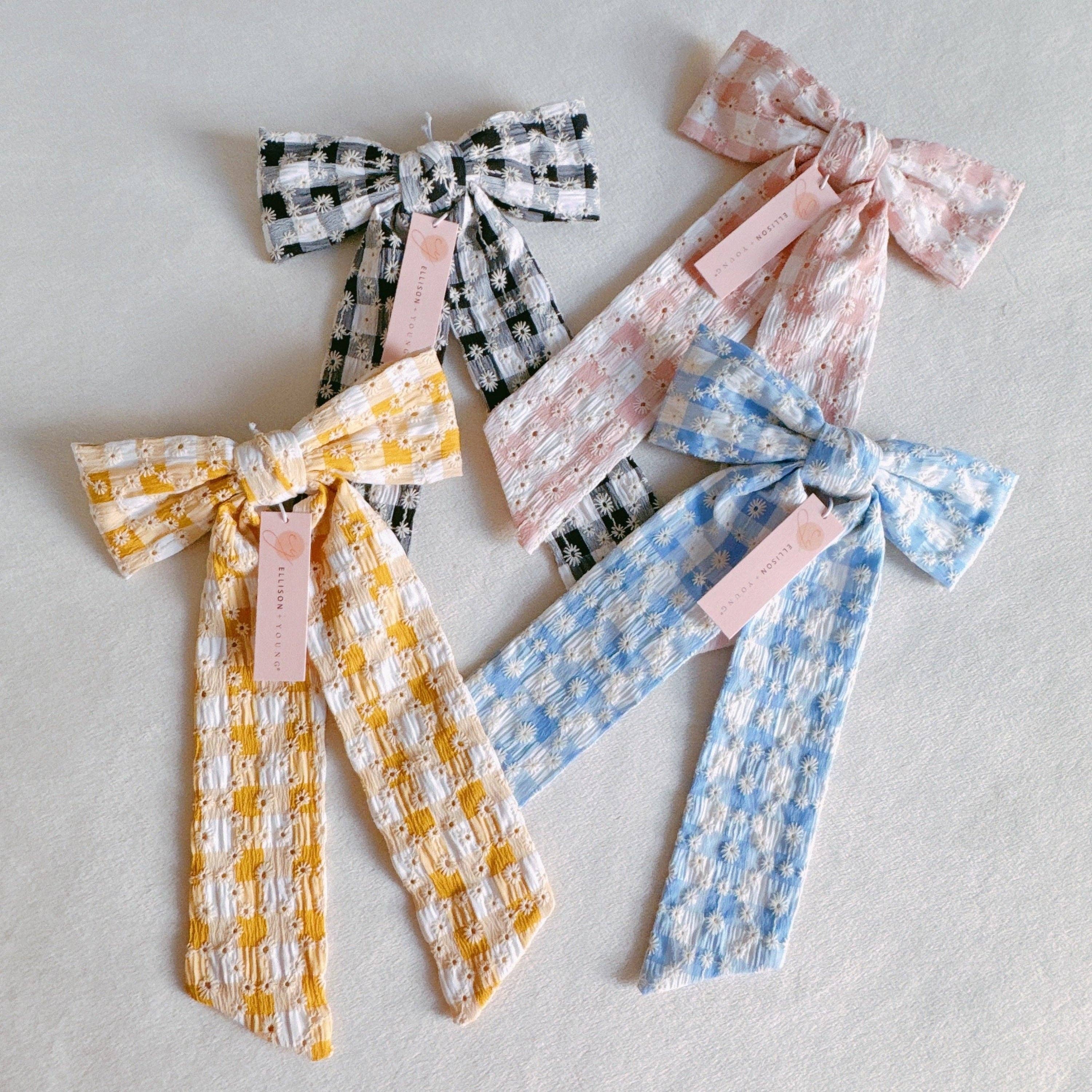 Daisy Picnic Gingham Bow Hair Clip - Yellow or Black