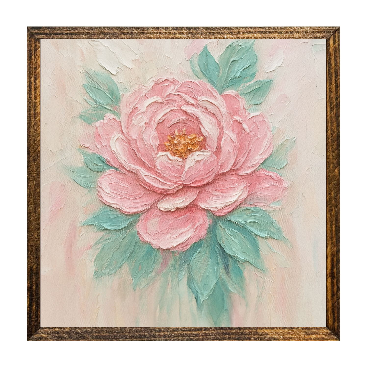 7"x7" Wood Framed Canvas Shelf Sitter - Pink Flower Oil Paint