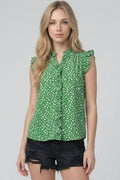 Smocked Print Frilled Top
