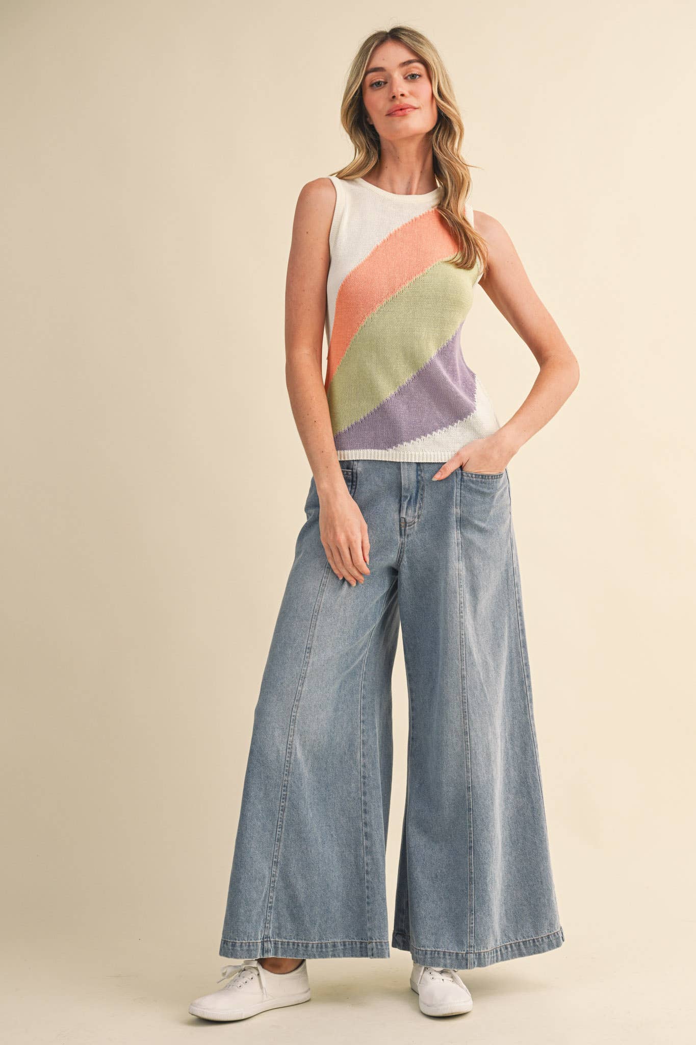 Sleeveless Color Block Knit Tank