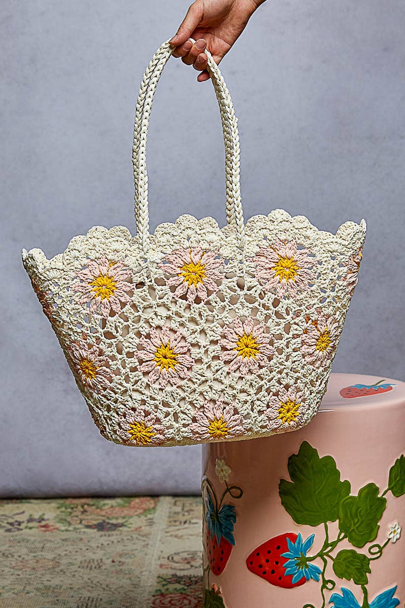 Floral Crochet Tote Bag