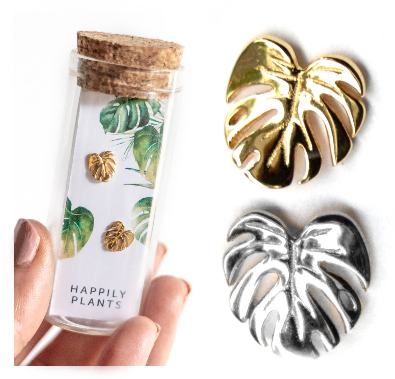 Monstera Earring Studs - 18k Gold, Plant Earrings