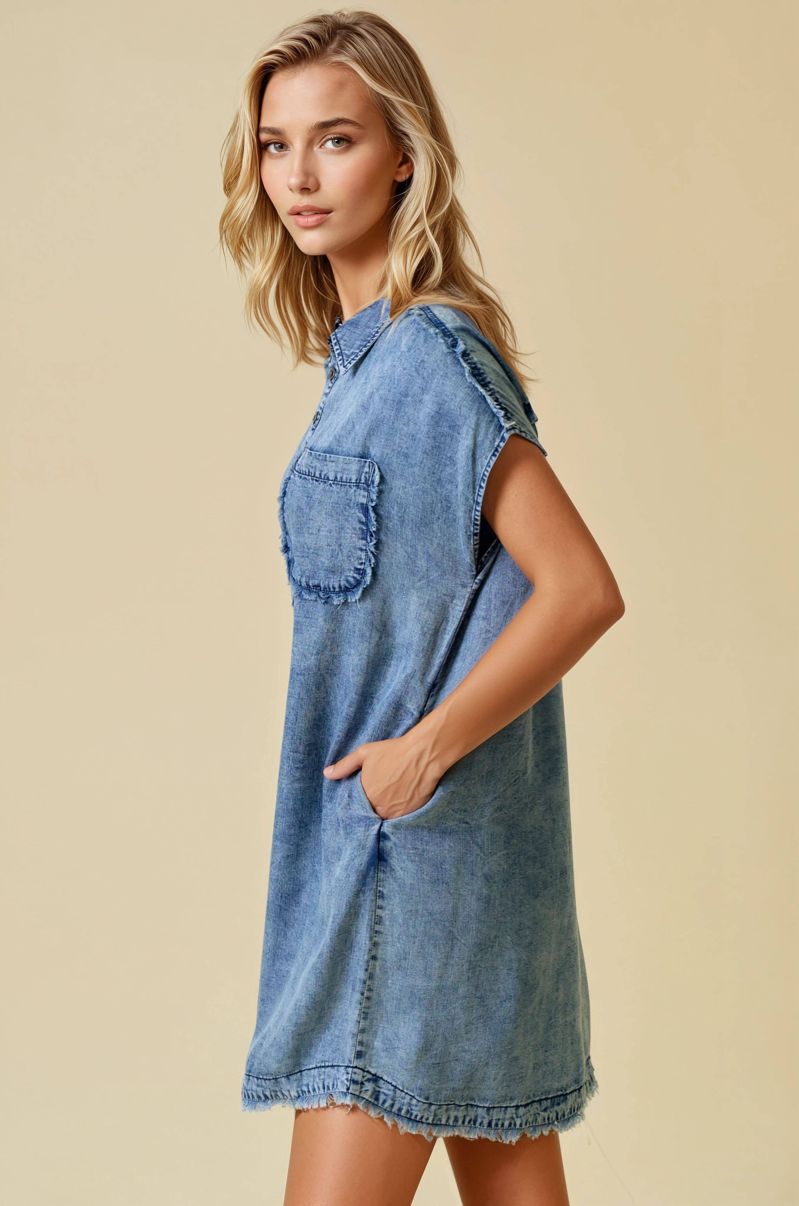 Tencel Denim Short Sleeve Shirt Mini Dress