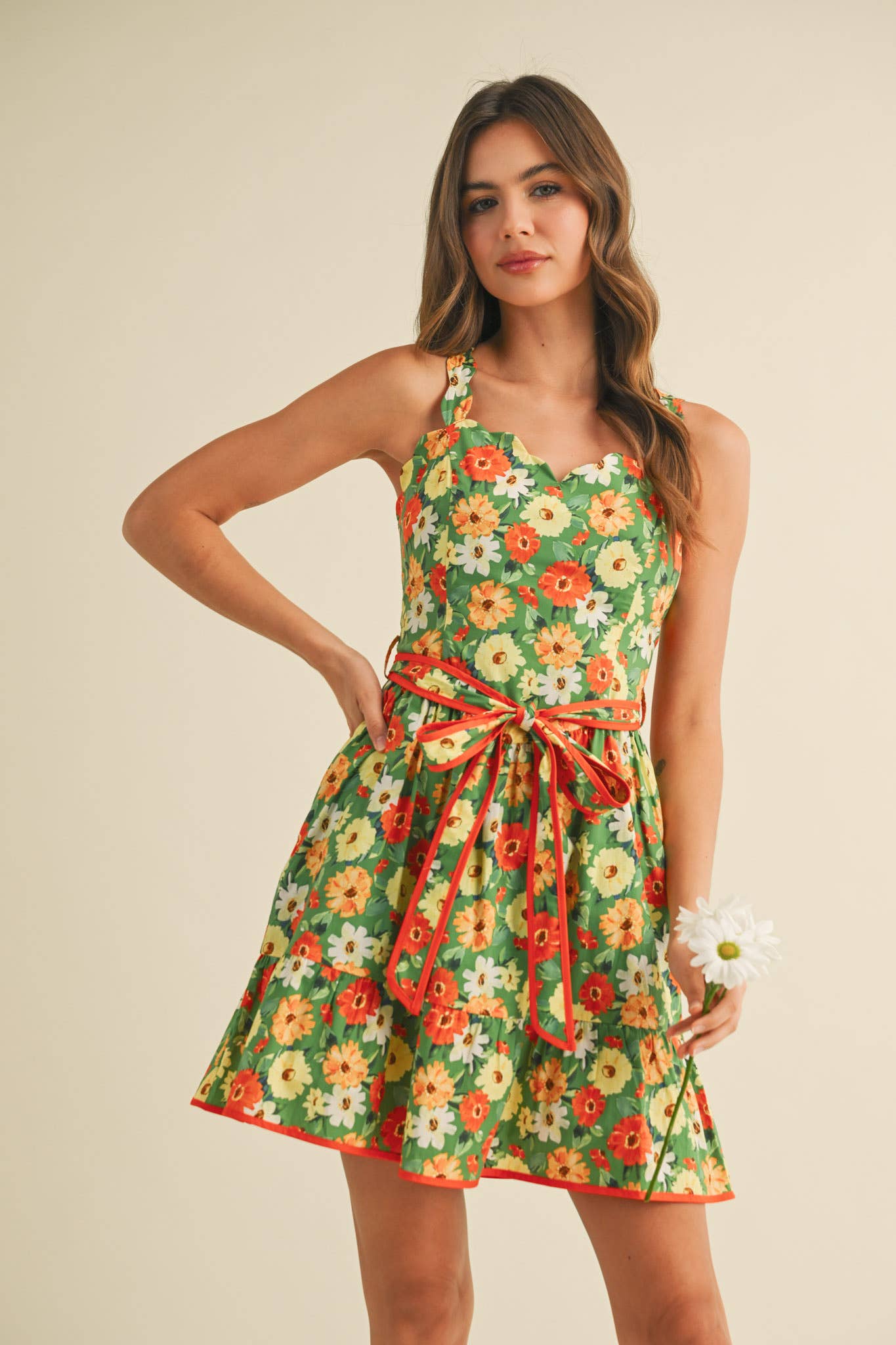 Floral Scalloped Mini Dress