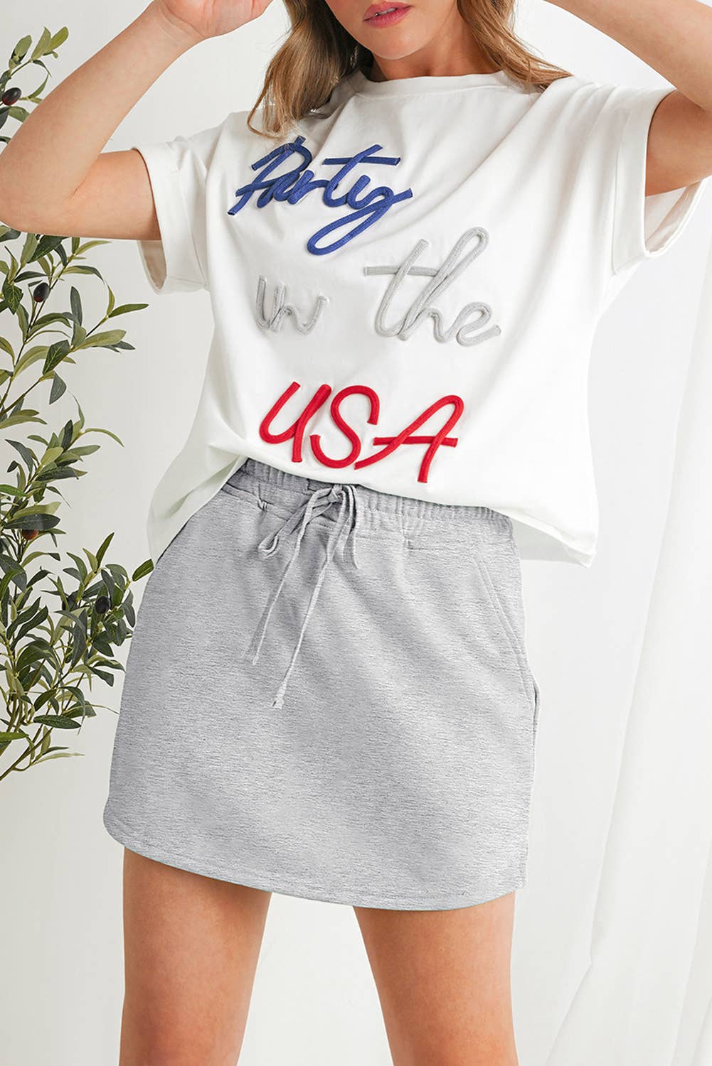 Casual Drawstring Mini French Terry Skort | S-XL