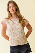 Floral Embroidery Print & Terry Mix Muscle Top