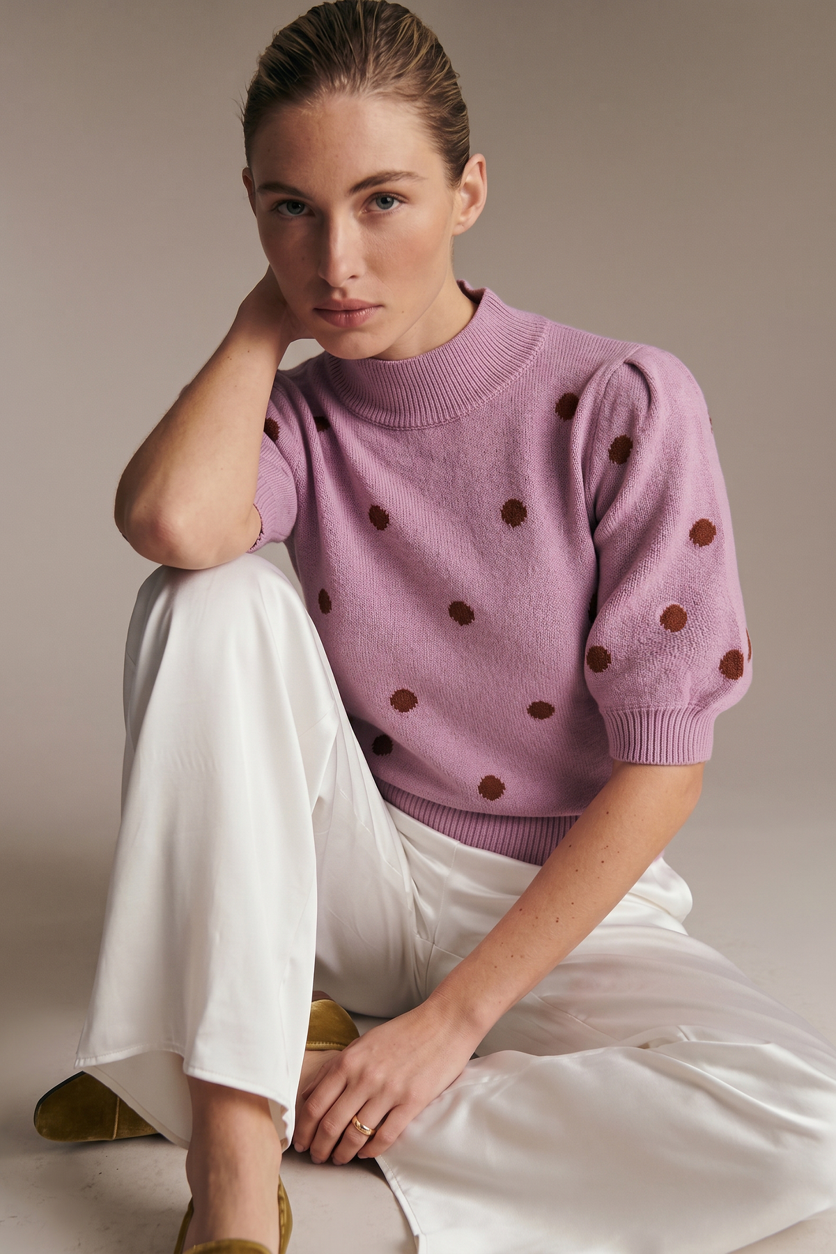 Polka Dot Mock Neck Sweater