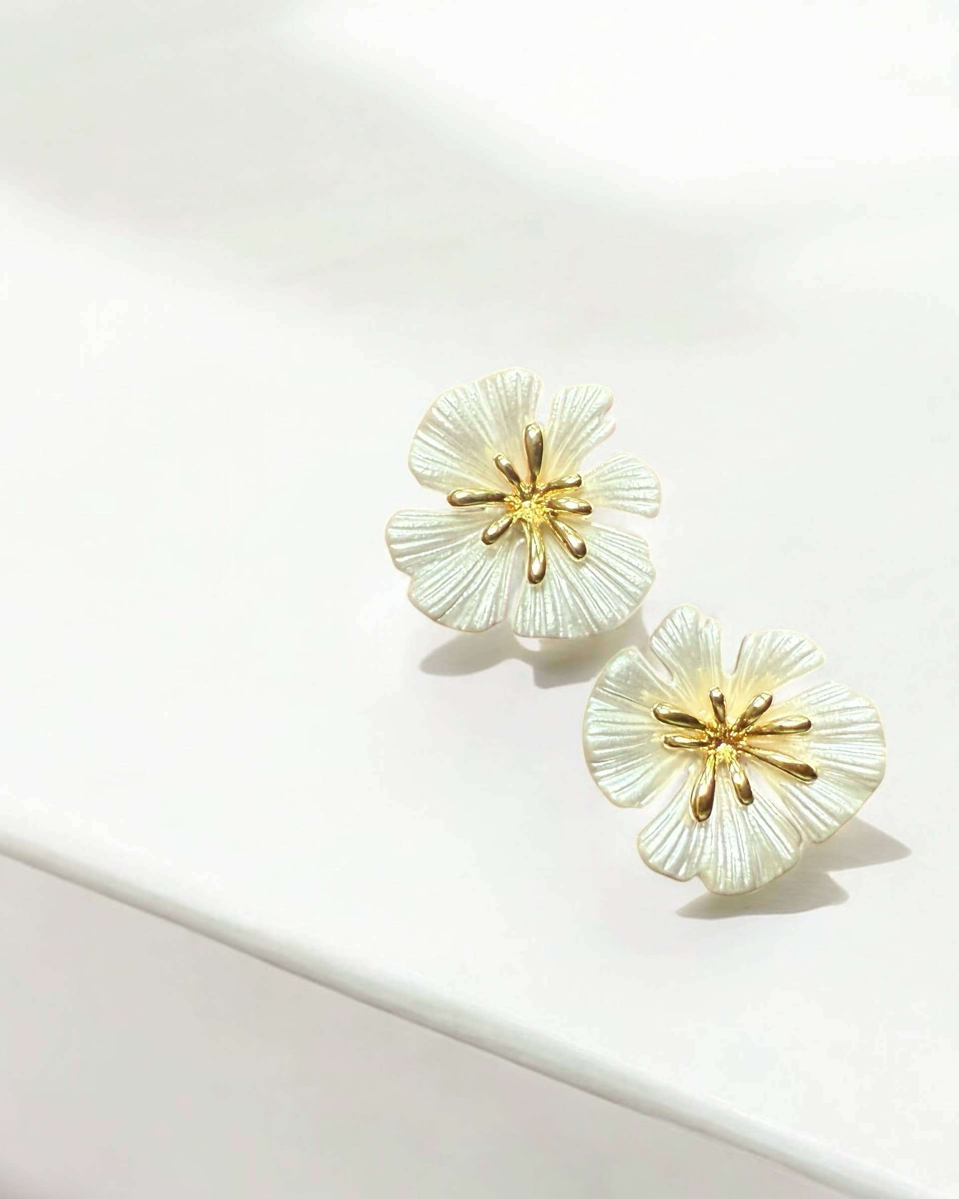 Tropics Beachy Flower Shell Earrings Gold Filled