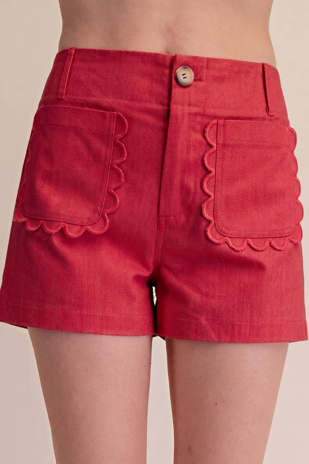Colette Shorts Scallop Detail Pocket - Blue White, Red, Yellow or Pink